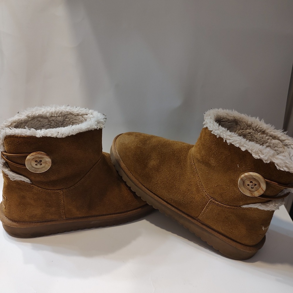 Koolaburra UGG Nalie Mini Boots Women Sz 8 Chestnut Suede Faux Fur 1145890 - Picture 5 of 9